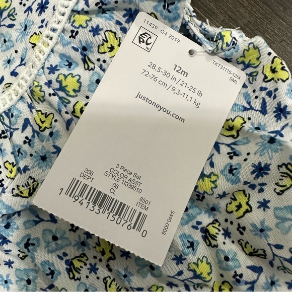 Carter's Just One You 12 Month Matching 3 Piece Set Floral NWT Headband Baby - Picture 8 of 8